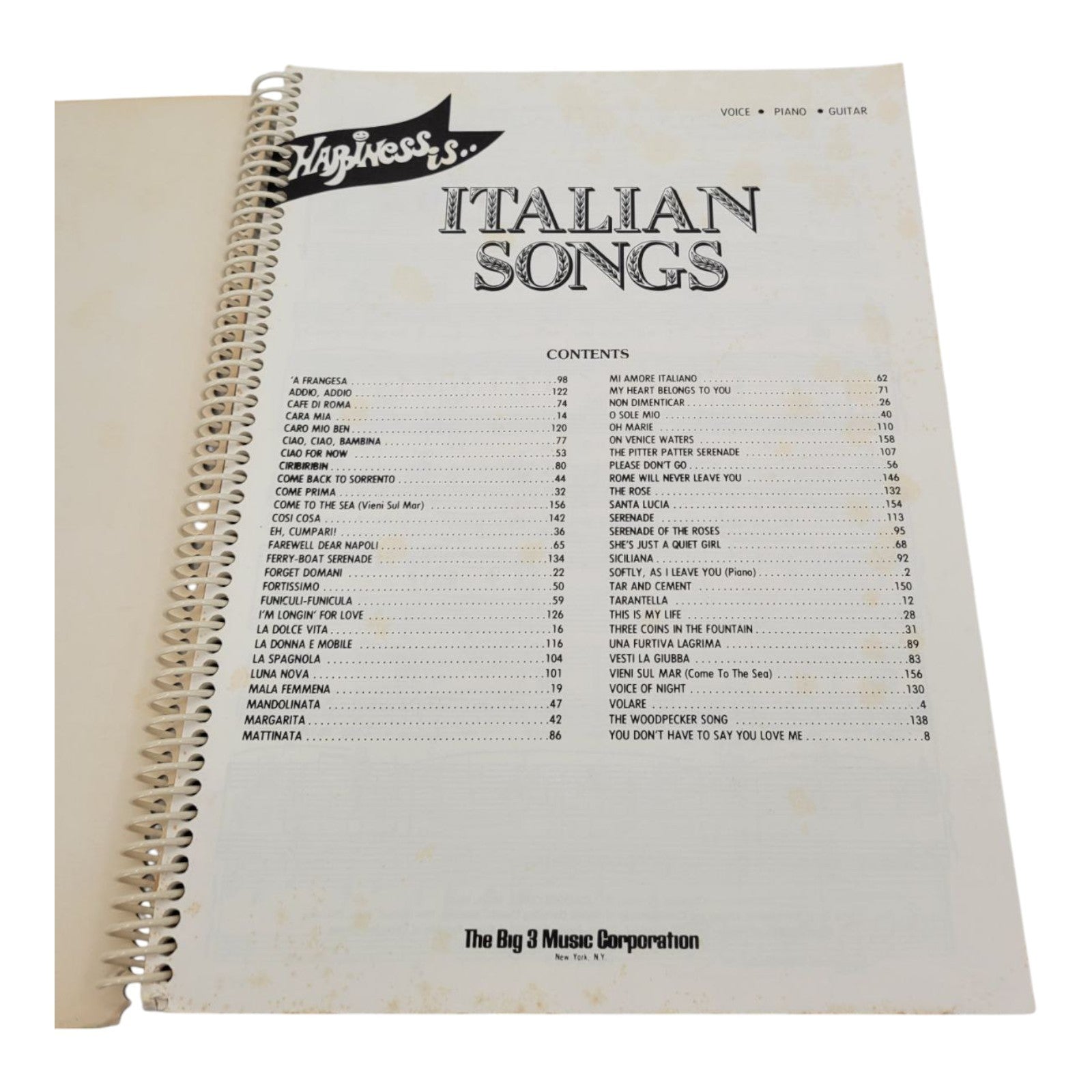 Happiness Is Italian Songs Voice Piano Guitar 1952 The Big 3 Music Corporation