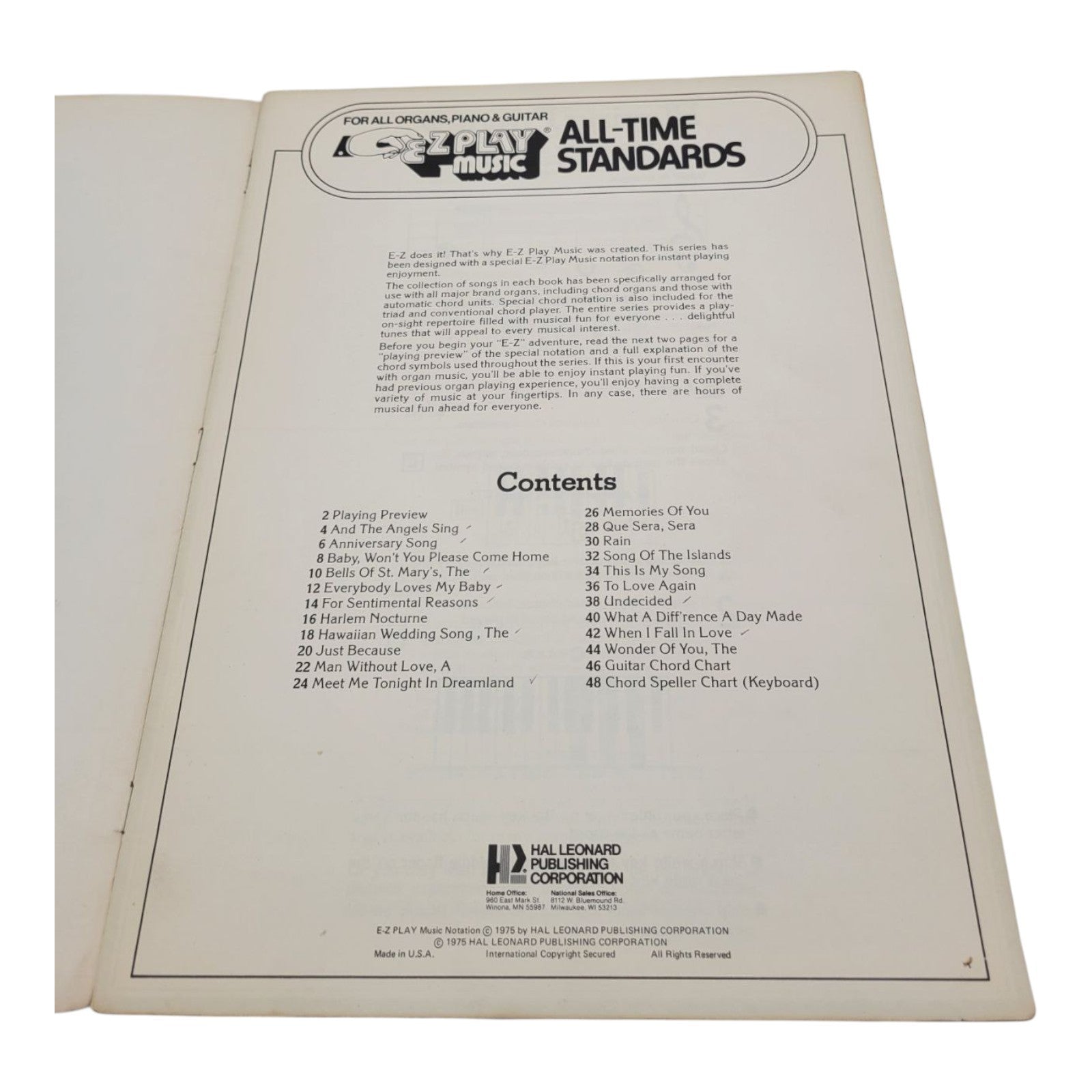 EZ Play Music Book #5 All Time Standards Hal Leonard 1975 Piano Guitar Organ