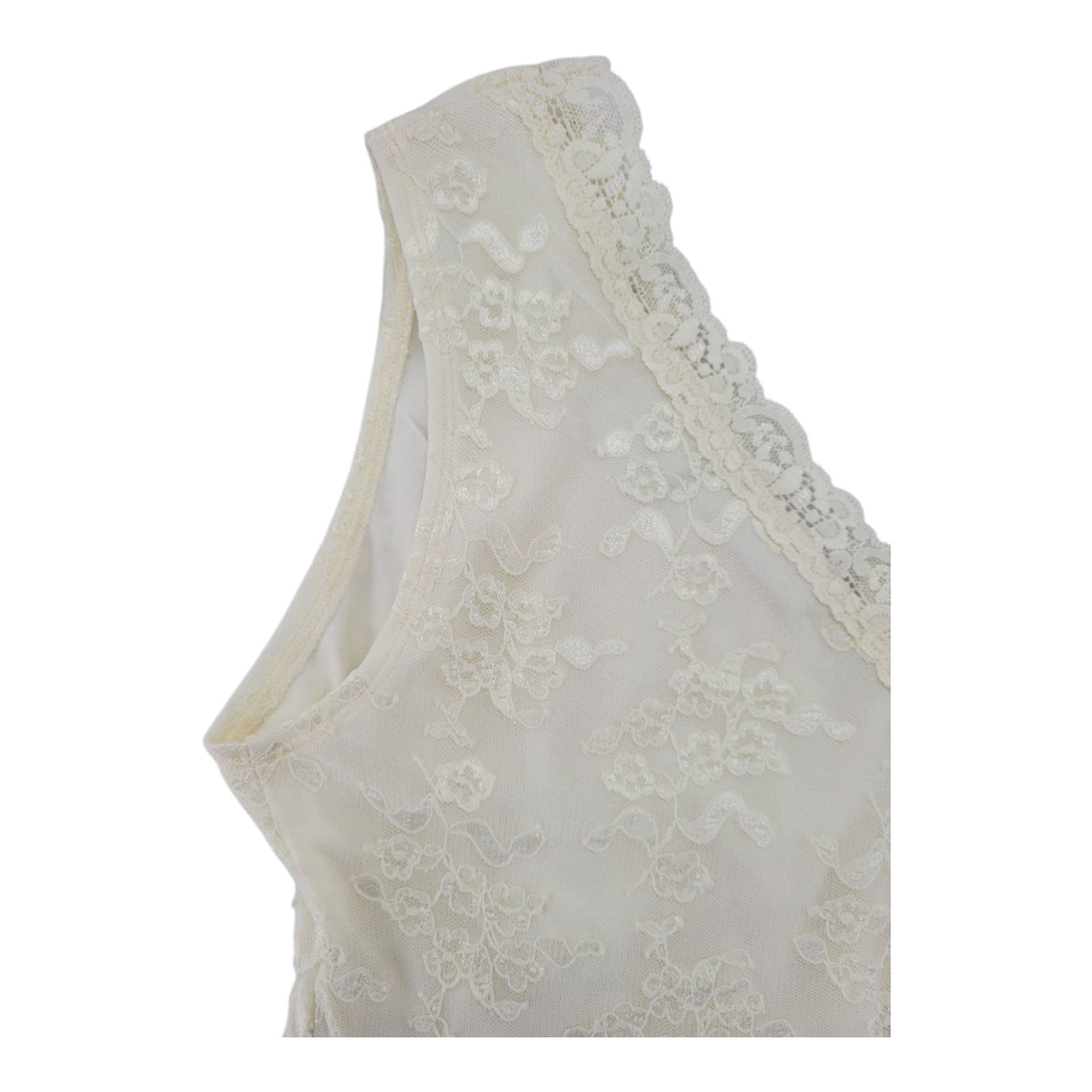 Worthington Women's Ivory Lace Tank Top Sleeveless V-Neck Trim MP