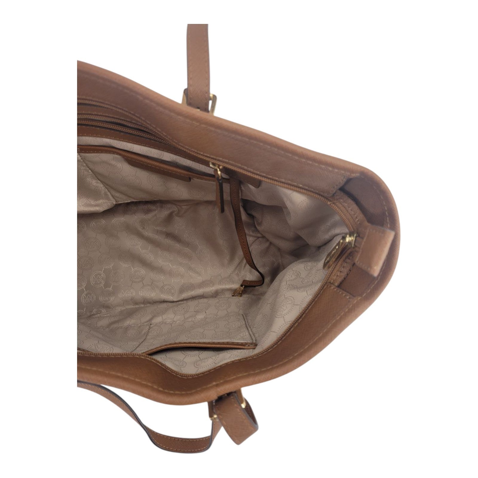 Michael Kors Jet Set Travel Brown Leather Tote Bag Large MK Charm Logo