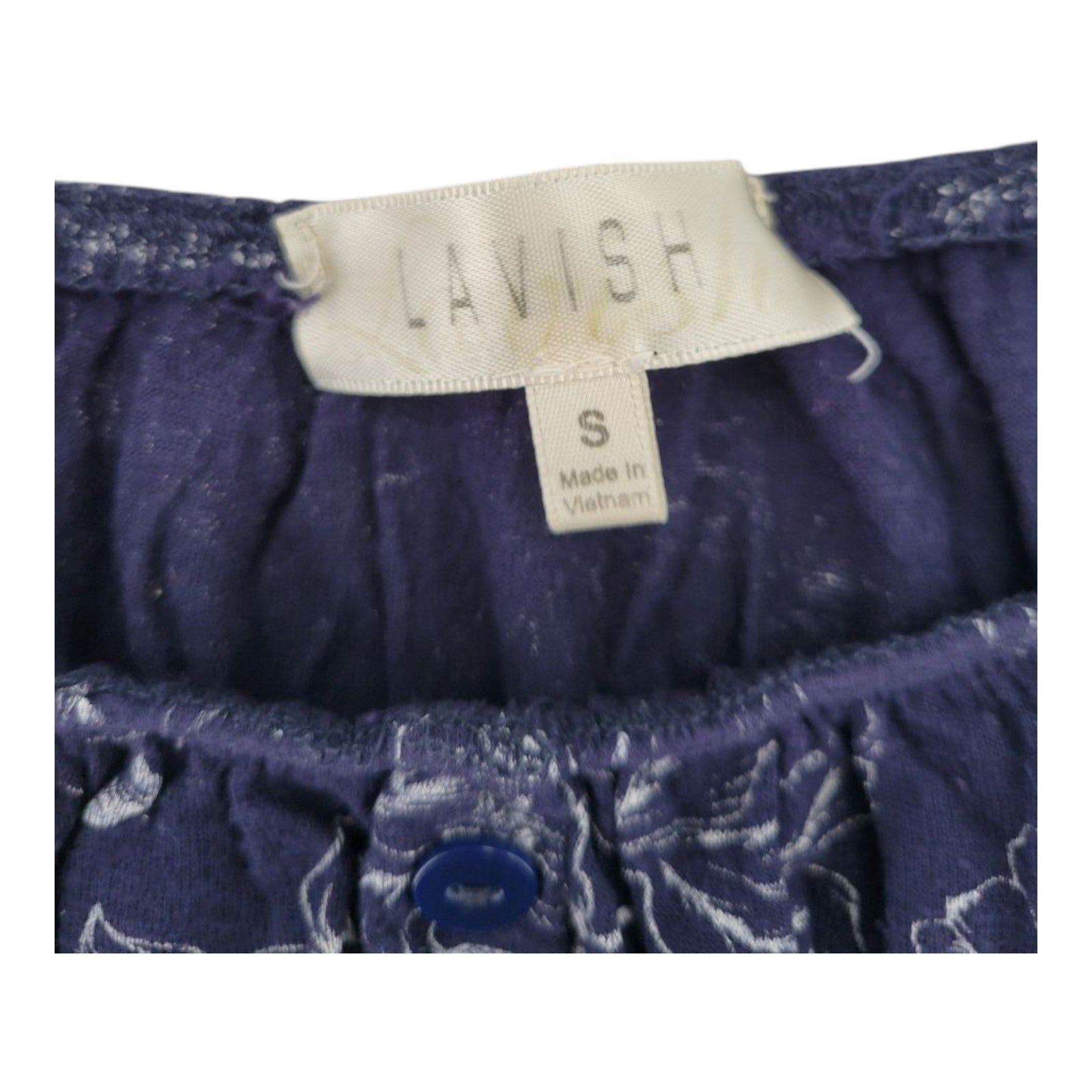 Lavish Women's Navy Blue Floral Print Cap Sleeve Top Elastic Hem Size S