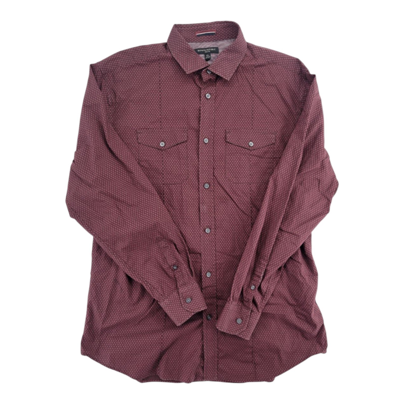 Banana Republic Men's Maroon Print Button Shirt Long Sleeve Slim Fit XL