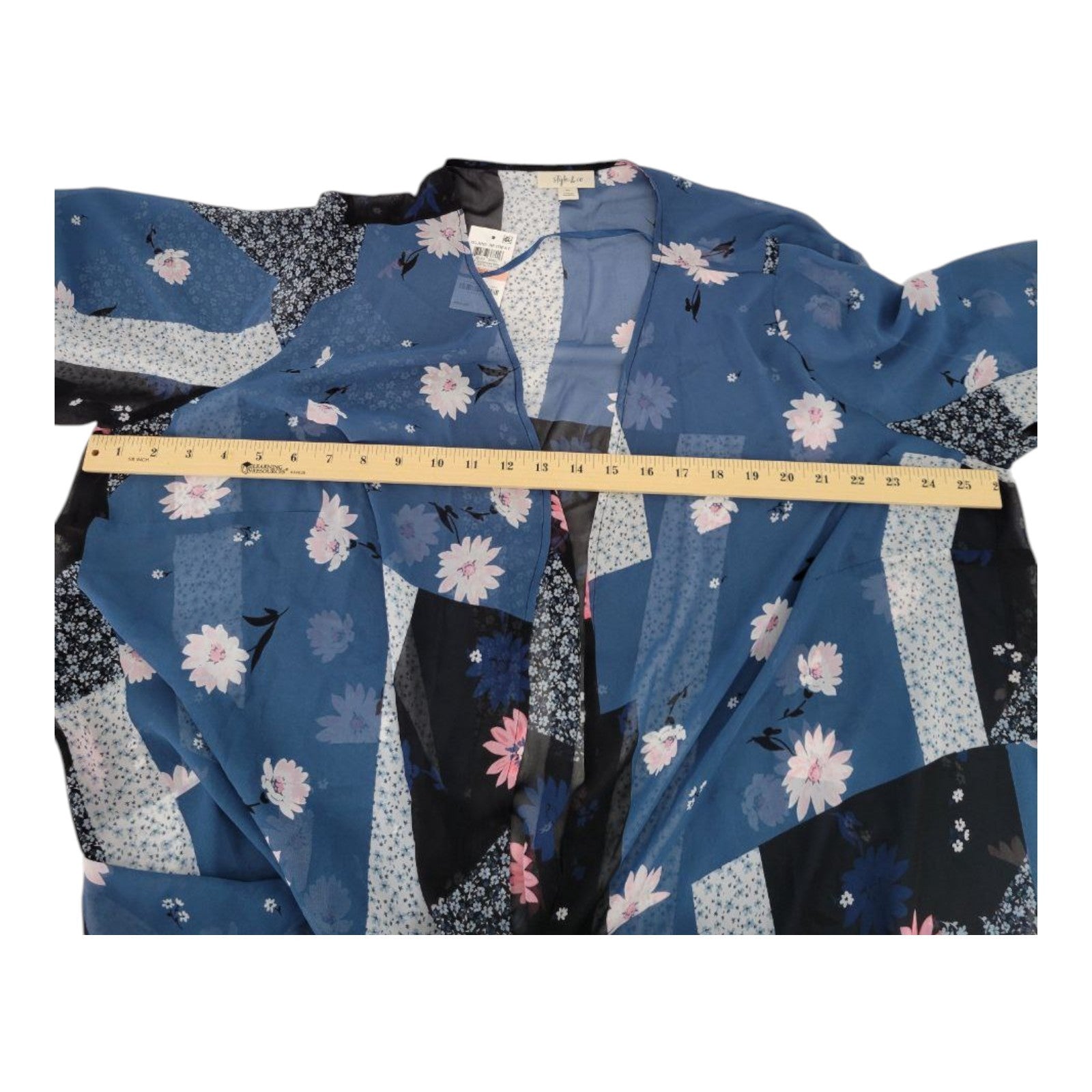 Style & Co Women's Kimono Cardigan Blue Floral Chiffon Open Front 2X