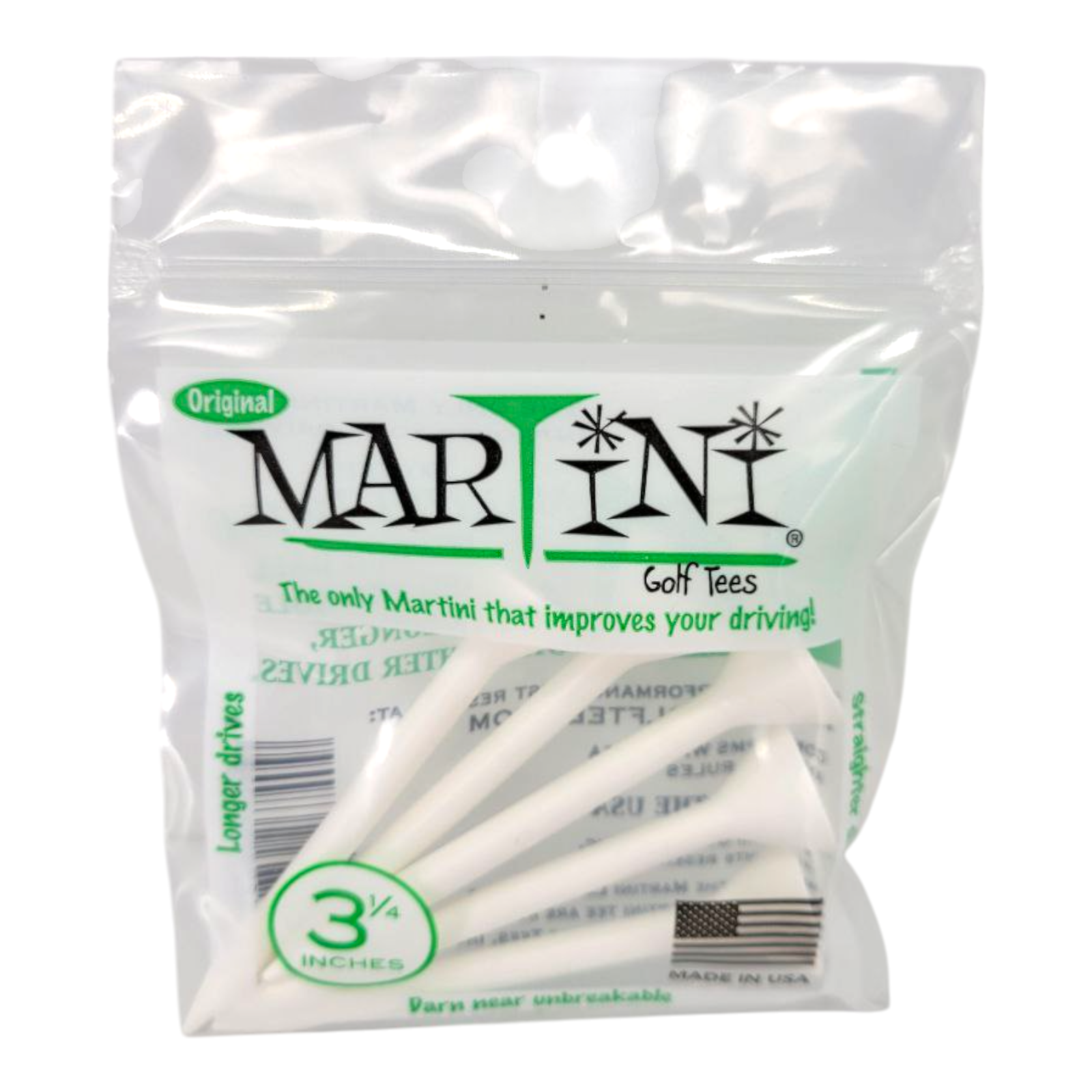 Martini Golf Tees 3 1/4" Longer Drives 5 Pack White