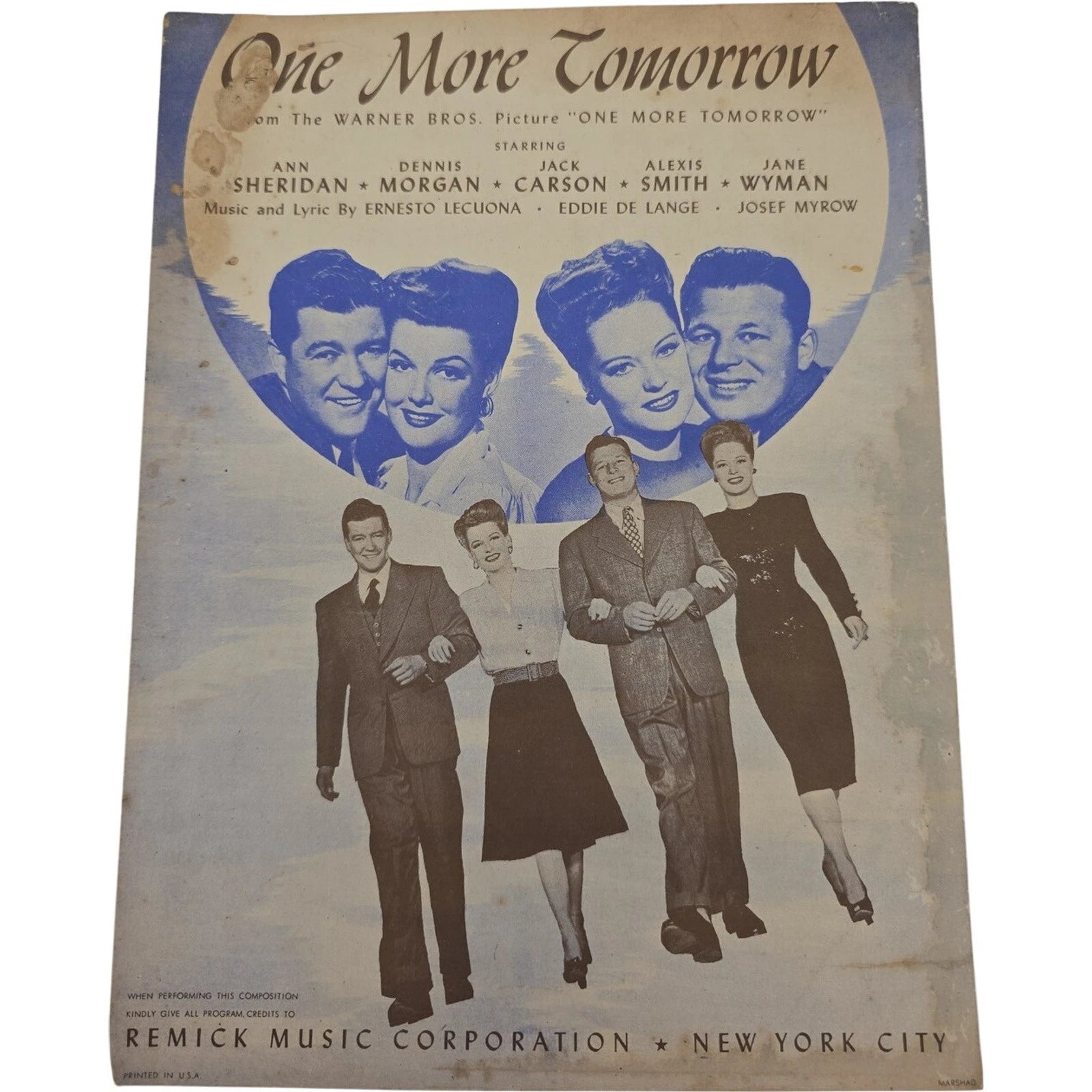 One More Tomorrow Sheet Music By Ernesto Lecuona & Josef Myrow Warner Bros Film