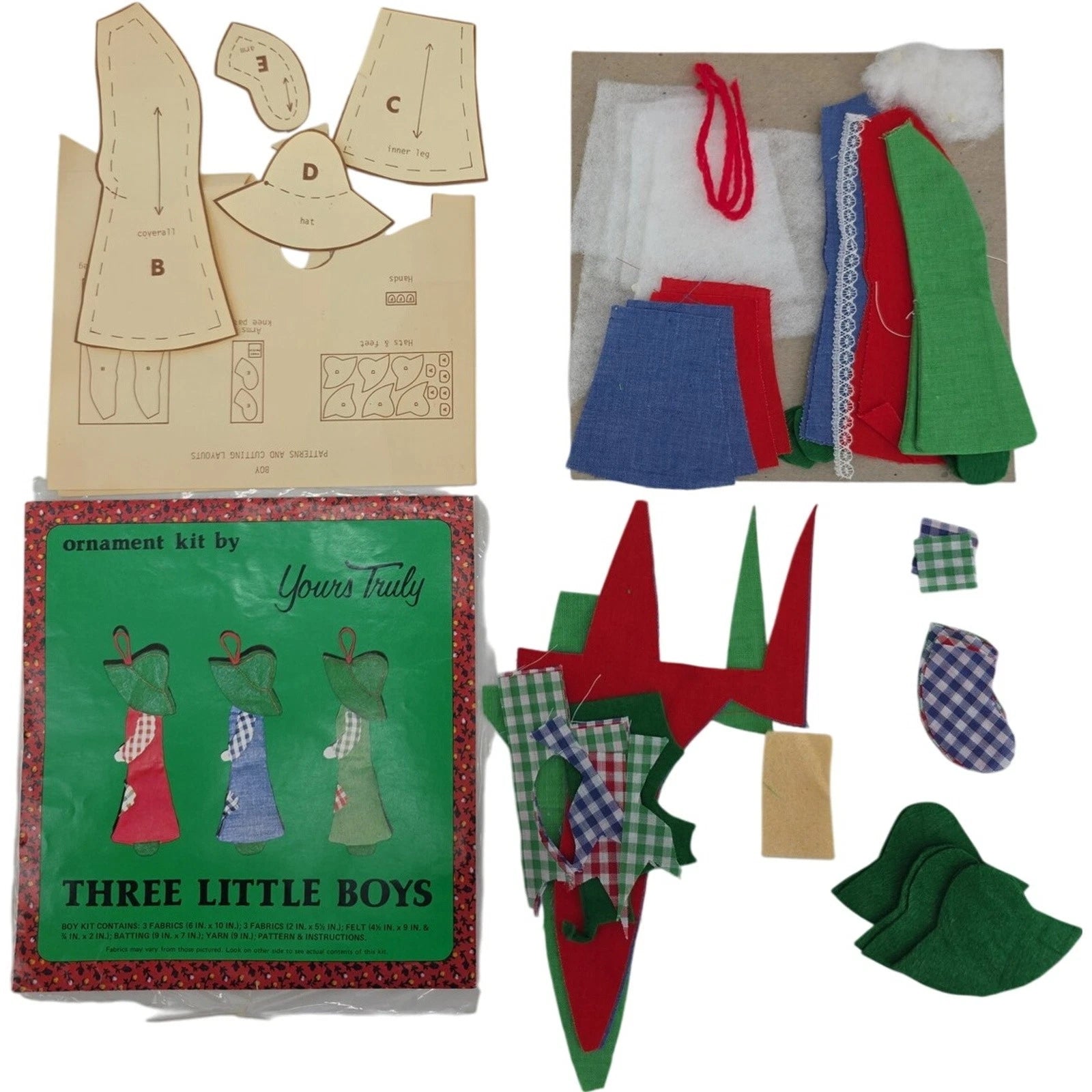 Vintage 1970s Yours Truly Three Little Boys Christmas Ornament Sewing Craft Kit