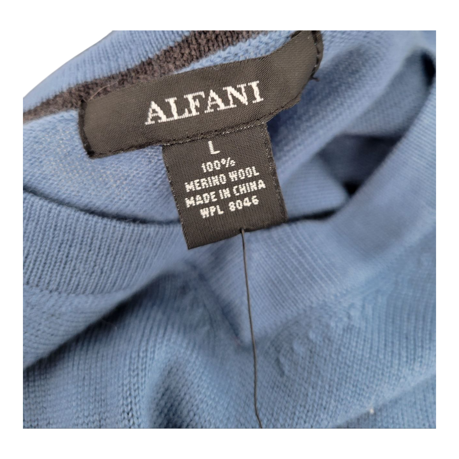 Alfani Merino Wool V Neck Sweater Blue Long Sleeve Pullover Knit Size Large