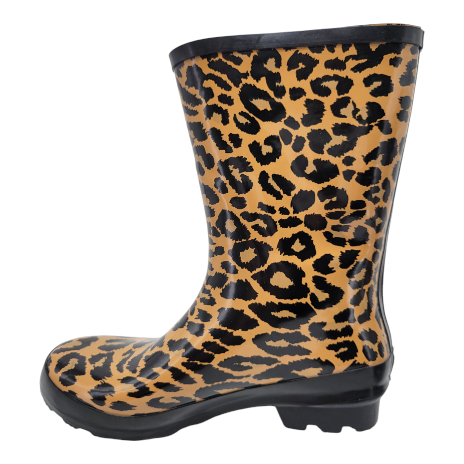 Women's Leopard Print Rain Boots Rubber Upper Stylish Waterproof Shoes Size 7