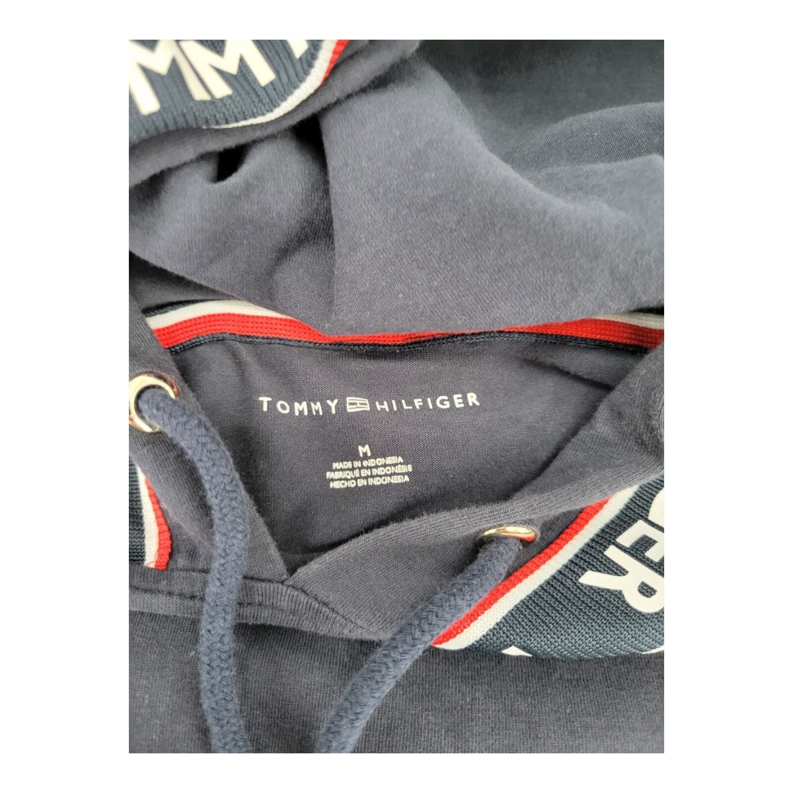 Tommy Hilfiger Navy Hooded T-Shirt Dress Logo Drawstring Size Medium