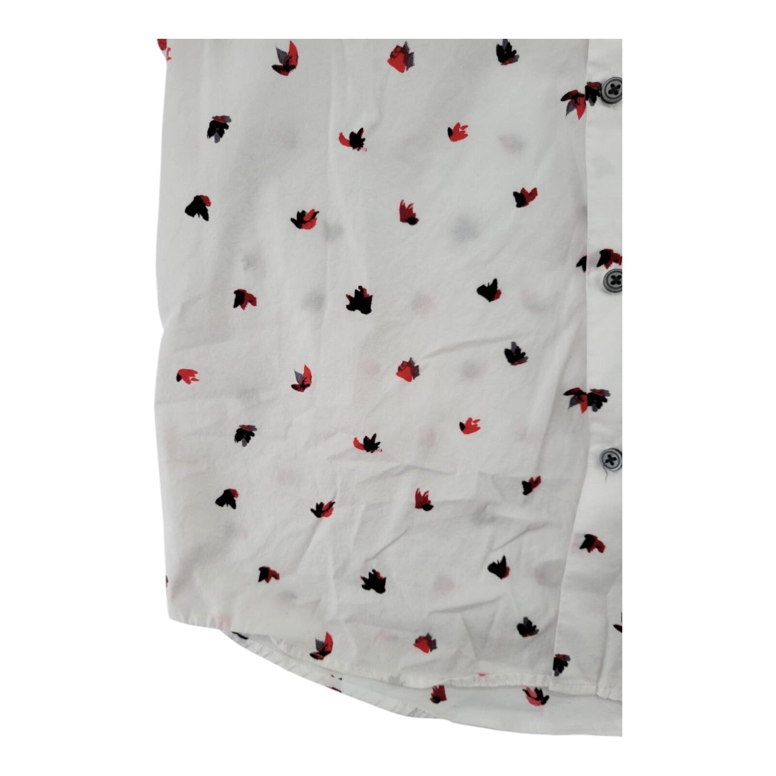 Alfani White with Leaf All Over Print Short Sleeve Button Up Shirt Mens M