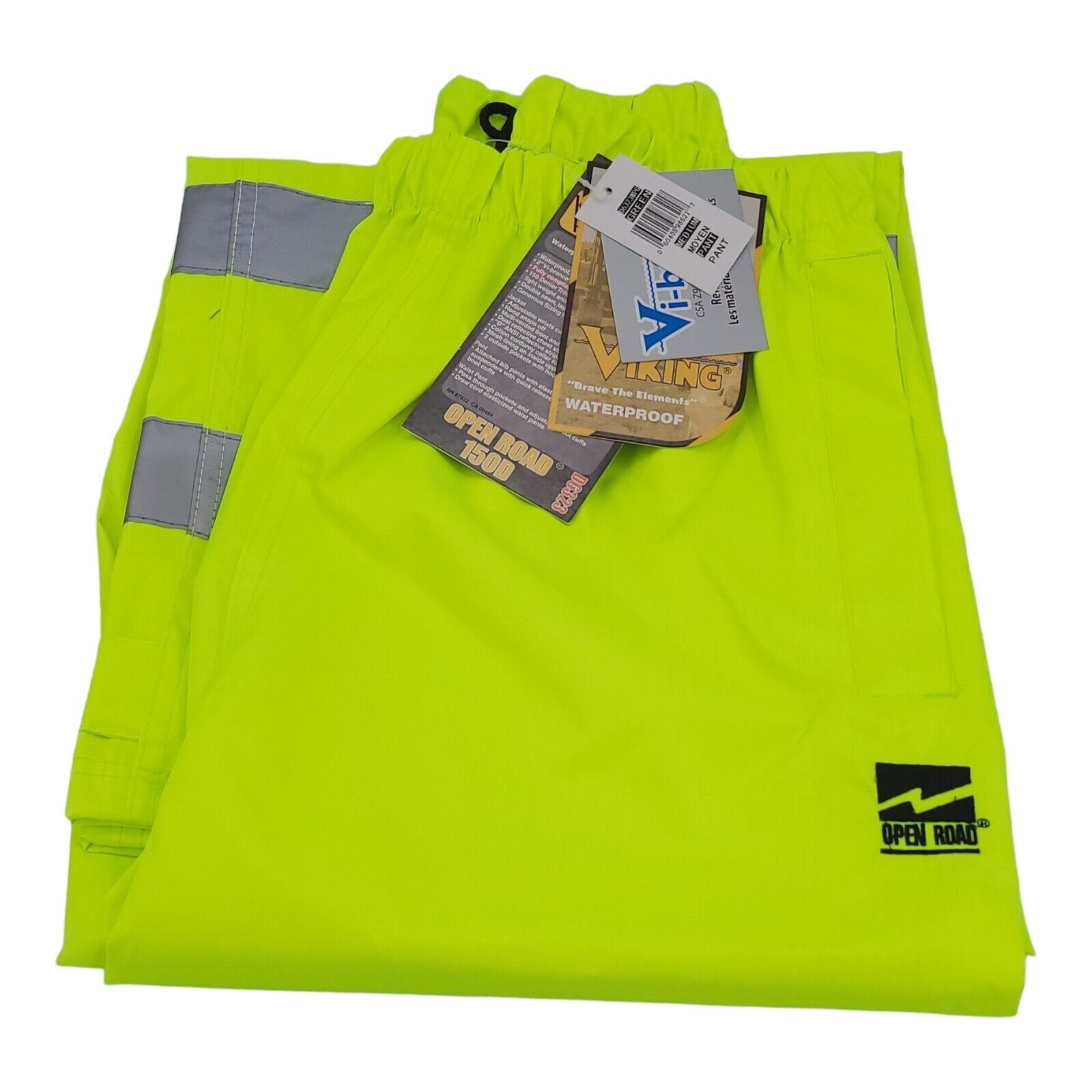 Viking Open Road 150D High Visibility Green Reflective Waterproof Rain Pants Med