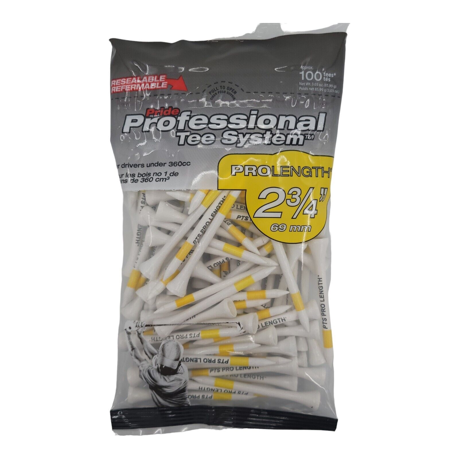 Pride Professional Tee System PTS Tees 2-3/4 Inch 100 Count Bag White Tees