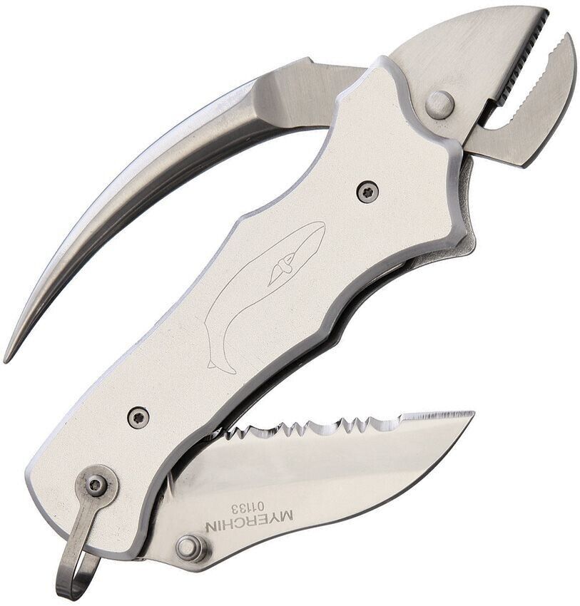 Myerchin Sailors Multi Tool Serrated Folding Blade Knife Linerlock Silver P300SL