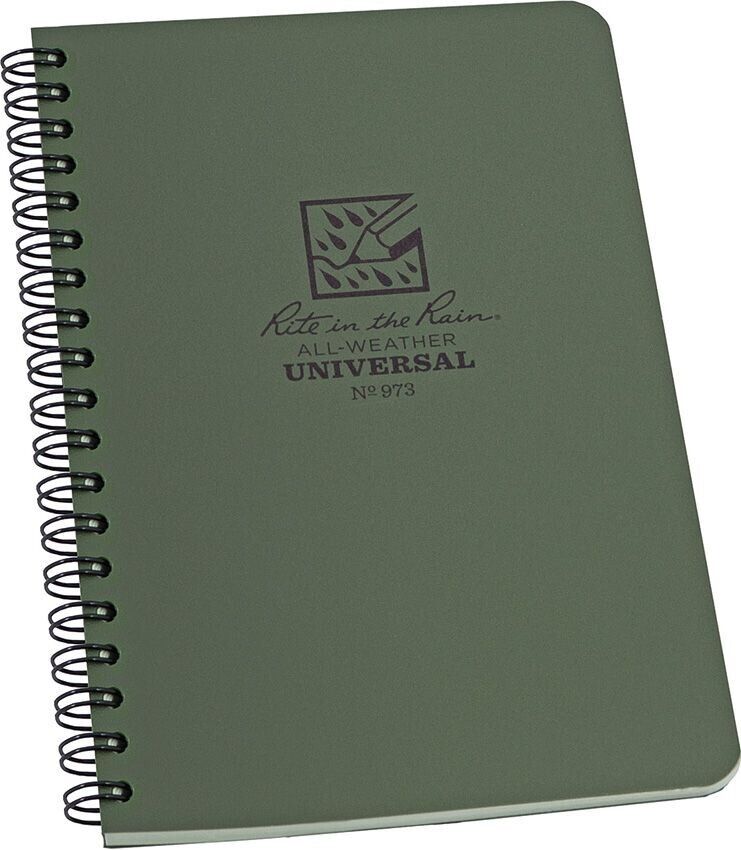 Rite in the Rain Notebook Side Spiral Weatherproof 32 Sheets Green 5"x7" No 973