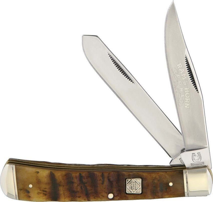 Rough Ryder Trapper Rams Horn Series Jigged Cow Bone Folding Knife