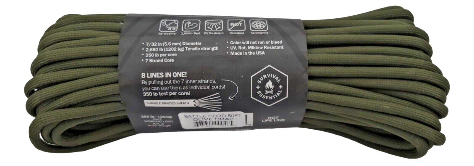 Atwood Rope MFG BattleCord OD Green 50 Ft Nylon Construction OLIVE DRAB