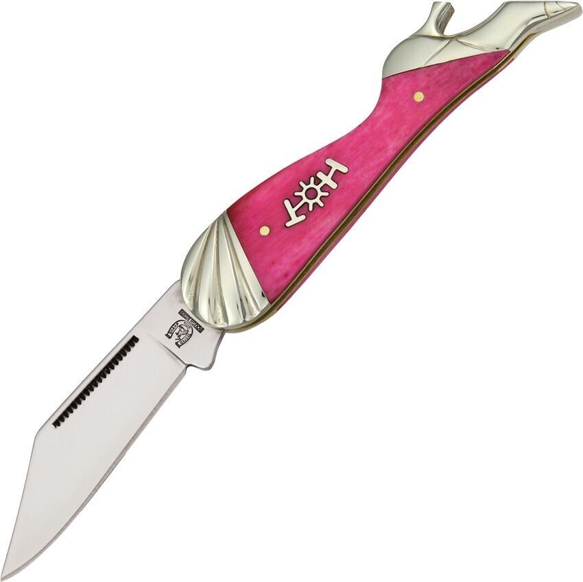 Rough Rider Small Leg Hot Pink Bone Handle Stainless Folding Blade Knife