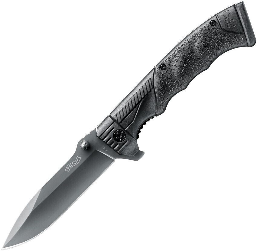 Walther PPQ Linerlock Black Handle Titanium Finish Stainless Folding Knife 50746