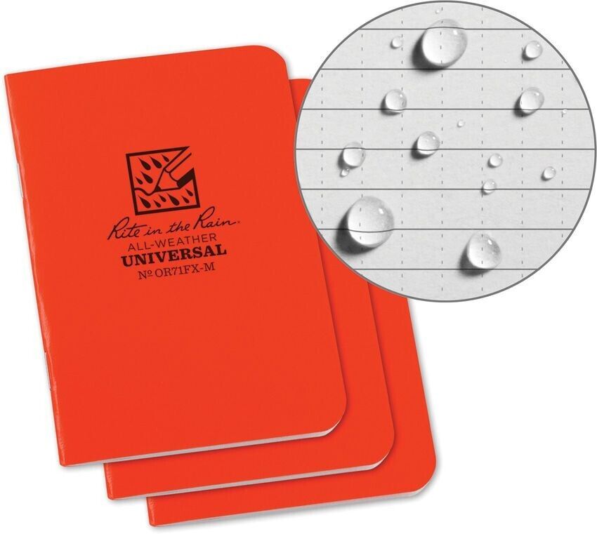 Rite in the Rain Mini Notebook Stapled Waterproof OR71FX-M Orange 3 Pack