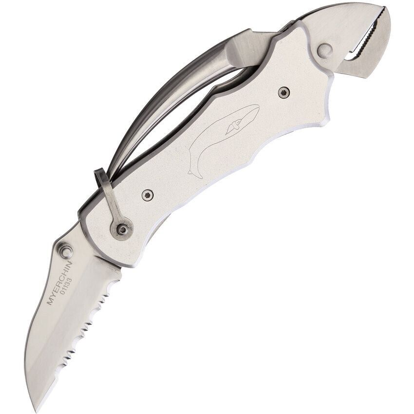 Myerchin Sailors Multi Tool Serrated Folding Blade Knife Linerlock Silver P300SL