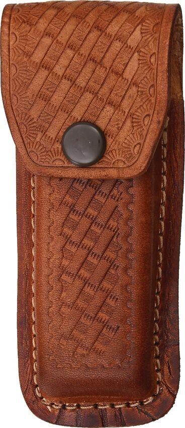 Sheath Brown Leather Basketweave Fits 4 1/2" -5 1/4" Closed Folding Knife