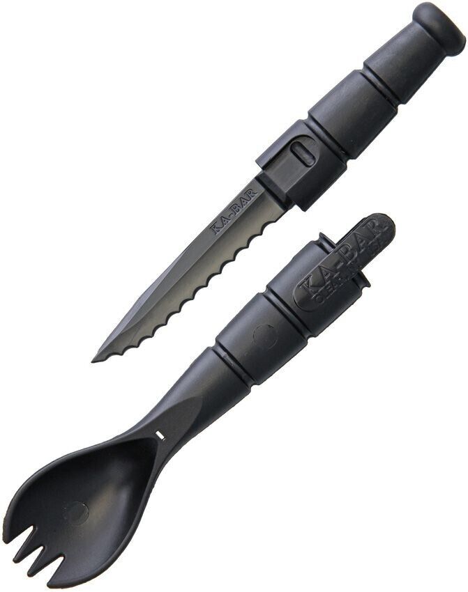 KA-BAR 9909 Tactical Black Spork Fixed Blade Knife Combo Camping Hunting