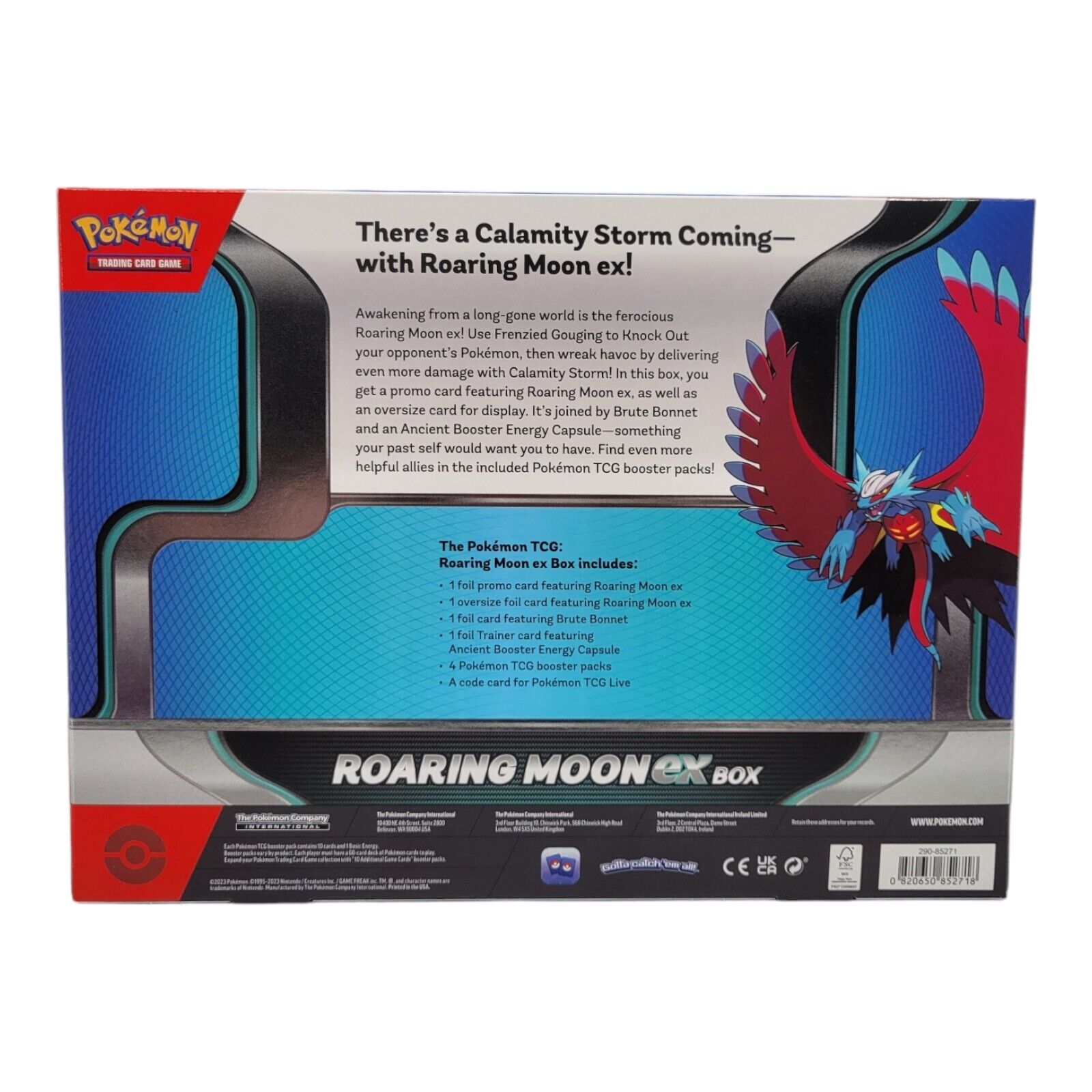 Nintendo Pokemon TCG Roaring Moon ex Card Box 4 Booster Packs Trading Card Game