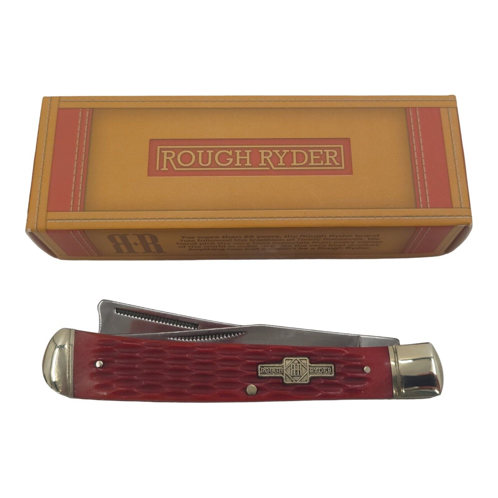 Rough Ryder Razor Trapper Red Jigged Cow Bone Folding Pocket Knife