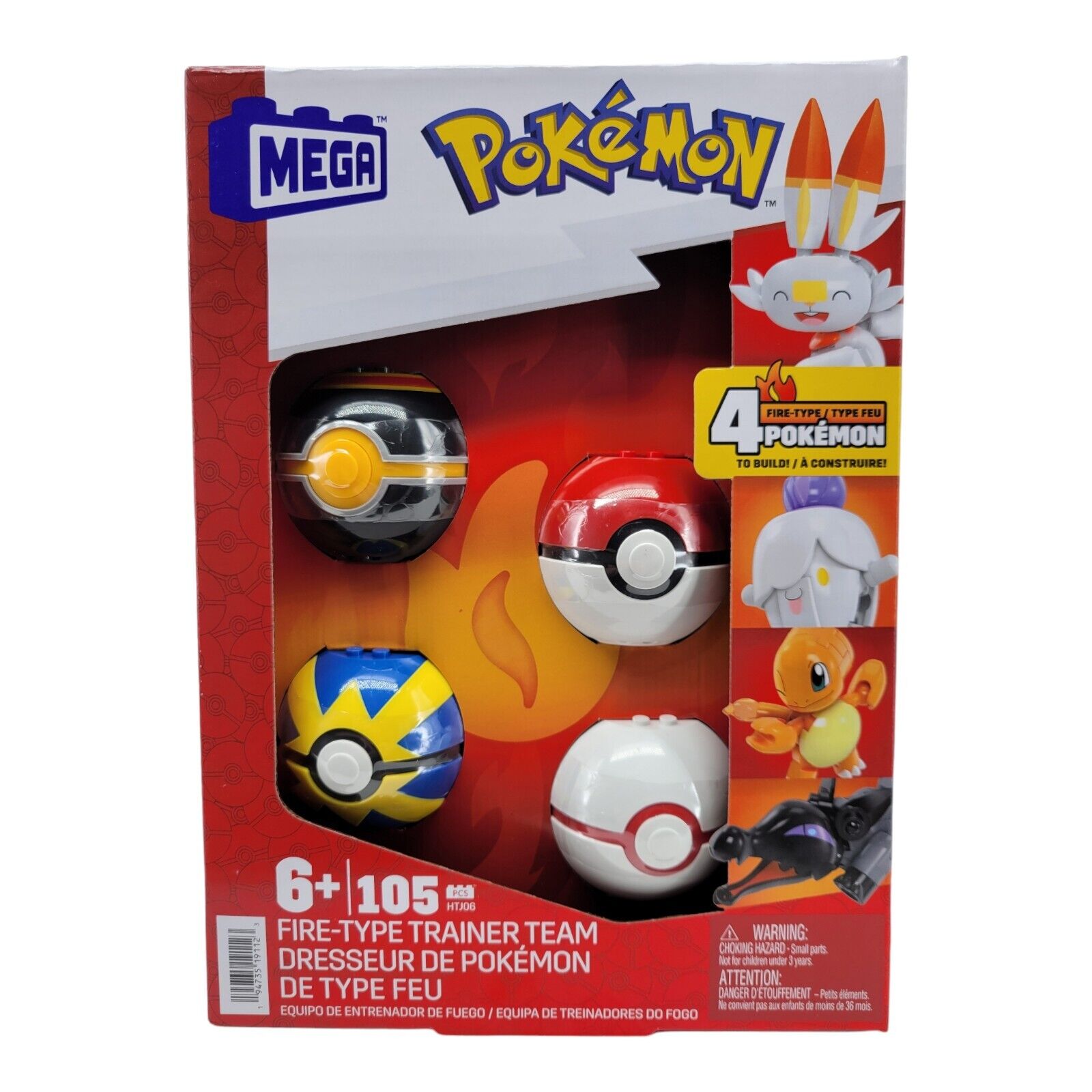 MEGA Nintendo Pokemon Fire Type Trainer Team 105 Pieces Building Block Set HTJ06