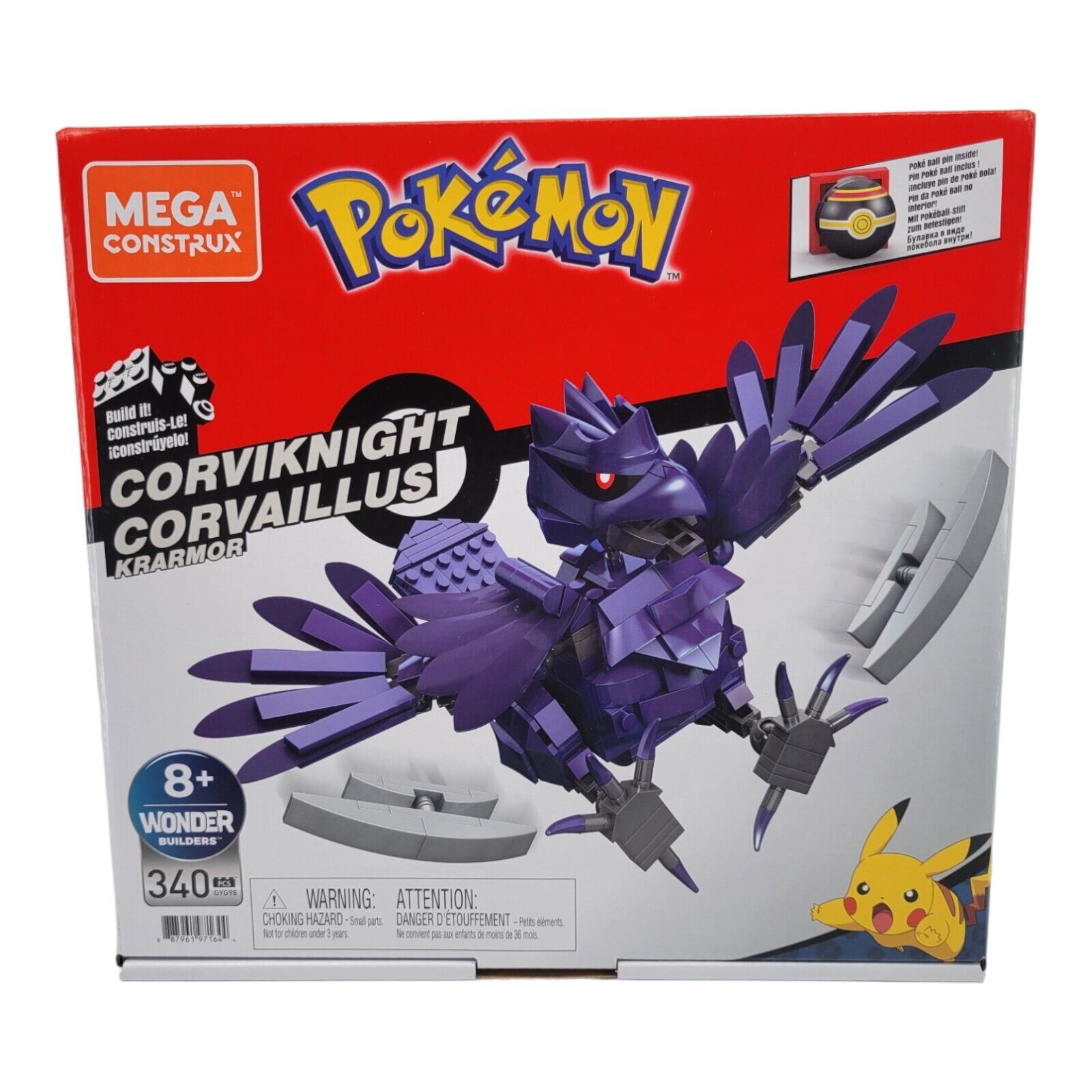 Mega Construx Nintendo Pokemon Corviknight Building Toy 340 Pieces Poke Ball Pin