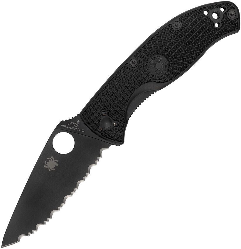 Spyderco Tenacious Linerlock Black FRN Folding 8Cr13MoV Serrated Knife C122SBBK