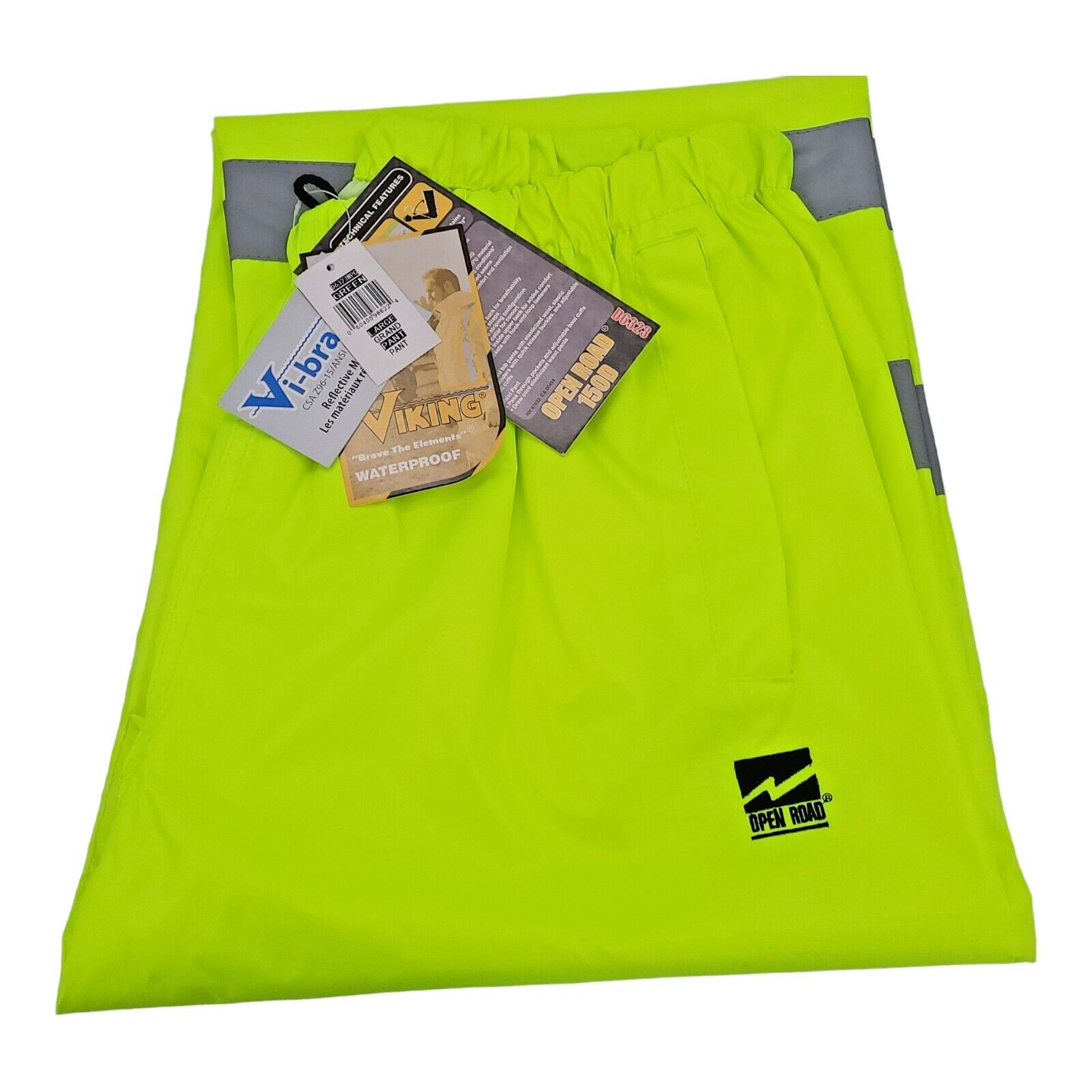 Viking Open Road 150D High Visibility Green Reflective Waterproof Rain Pants Lg