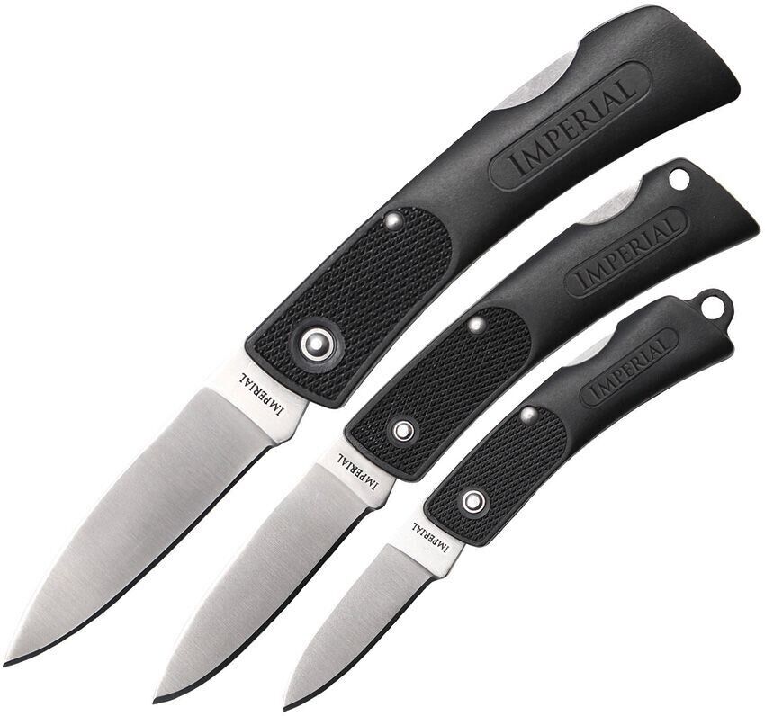 Imperial IMPCOM6CP Three Piece Satin Finish Folding Lockback Knife Combo Folder