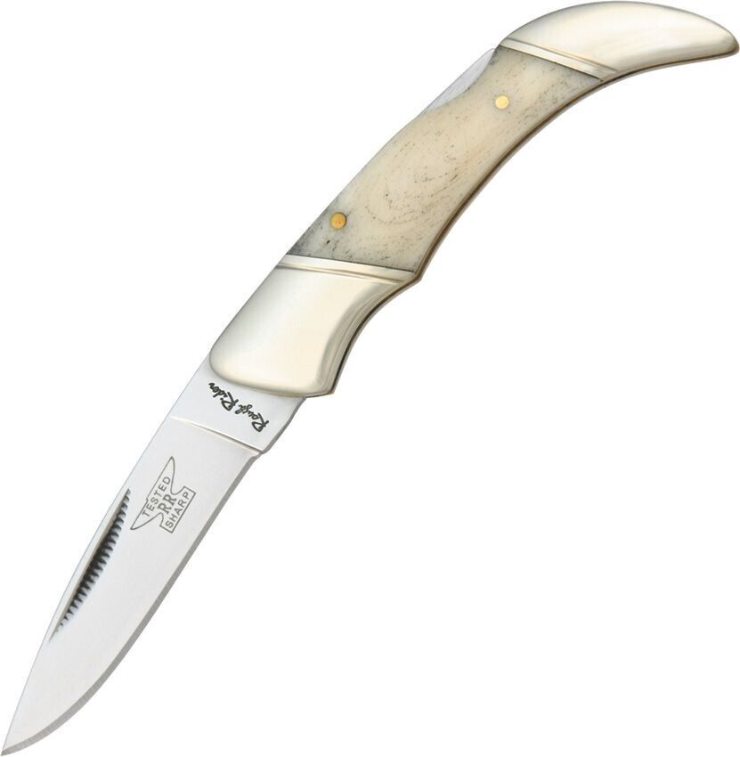 Rough Ryder Small Lockback White Smooth Cow Bone Handle Stainless Folding Knife