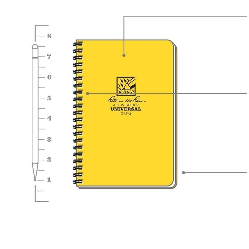 Rite in the Rain Notebook Weatherproof Side Spiral Yellow Cover 4 5/8" x 7"