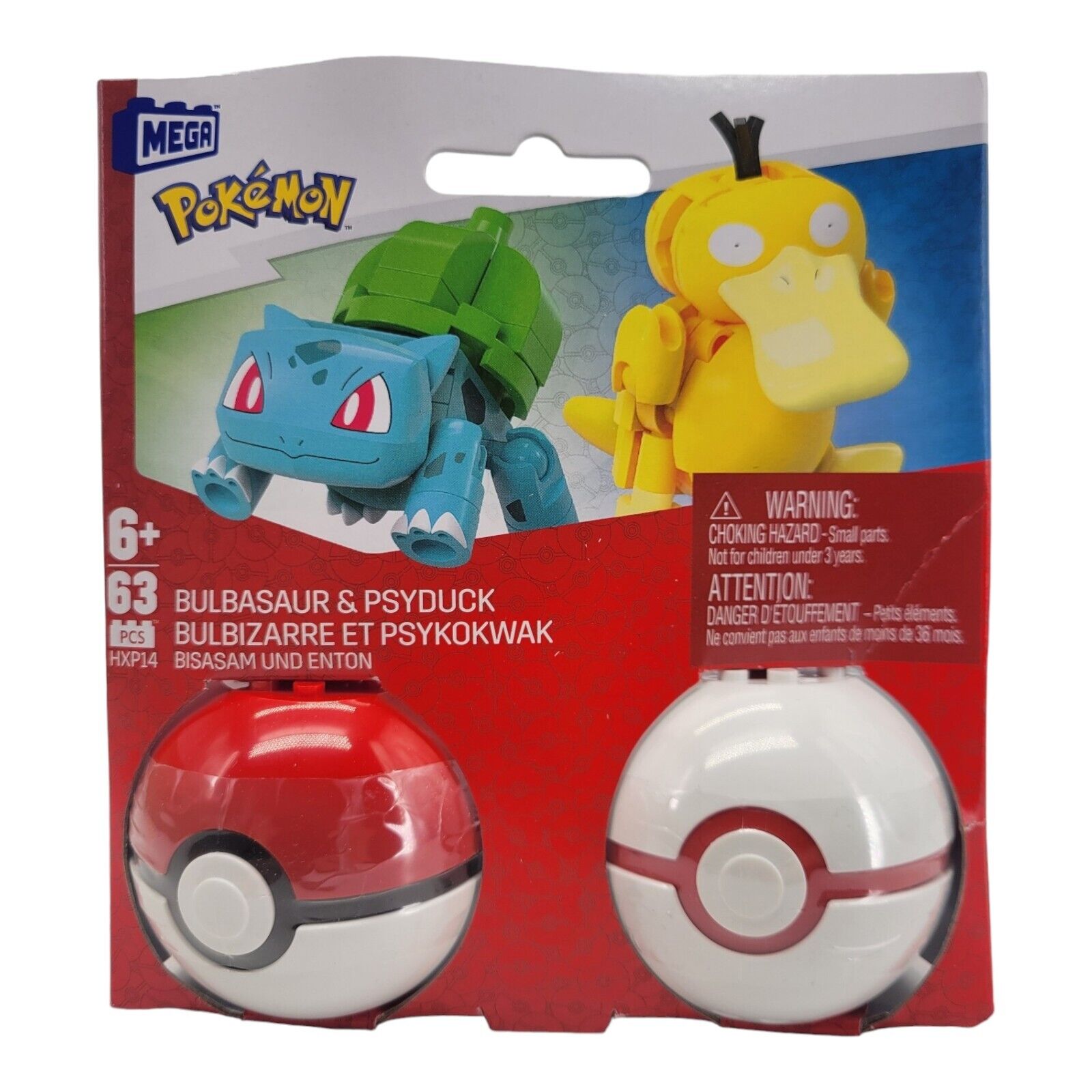 Mega Nintendo Pokemon Poke Ball Collection Bulbasaur and Psyduck 63 Piece HXP14