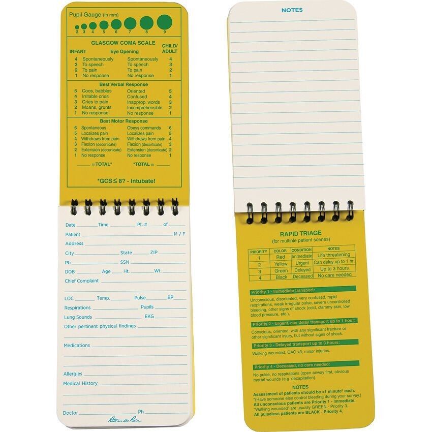 Rite in the Rain Notebook Top Spiral Weatherproof 4" x 6" 100 Pg EMS Vital Stats