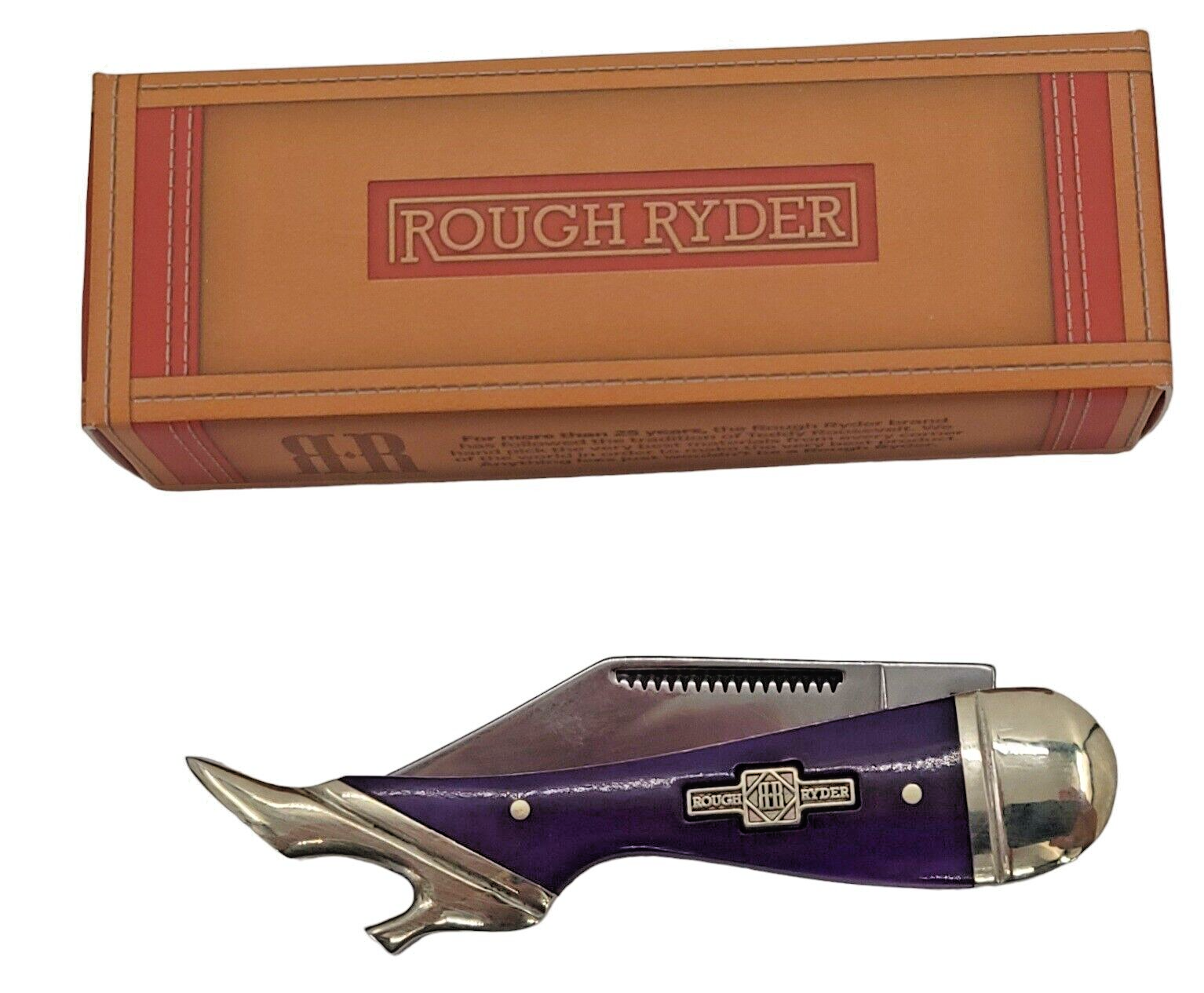 Rough Ryder Small Leg Stainless Folding Blade Purple Smooth Bone Pocket Knife