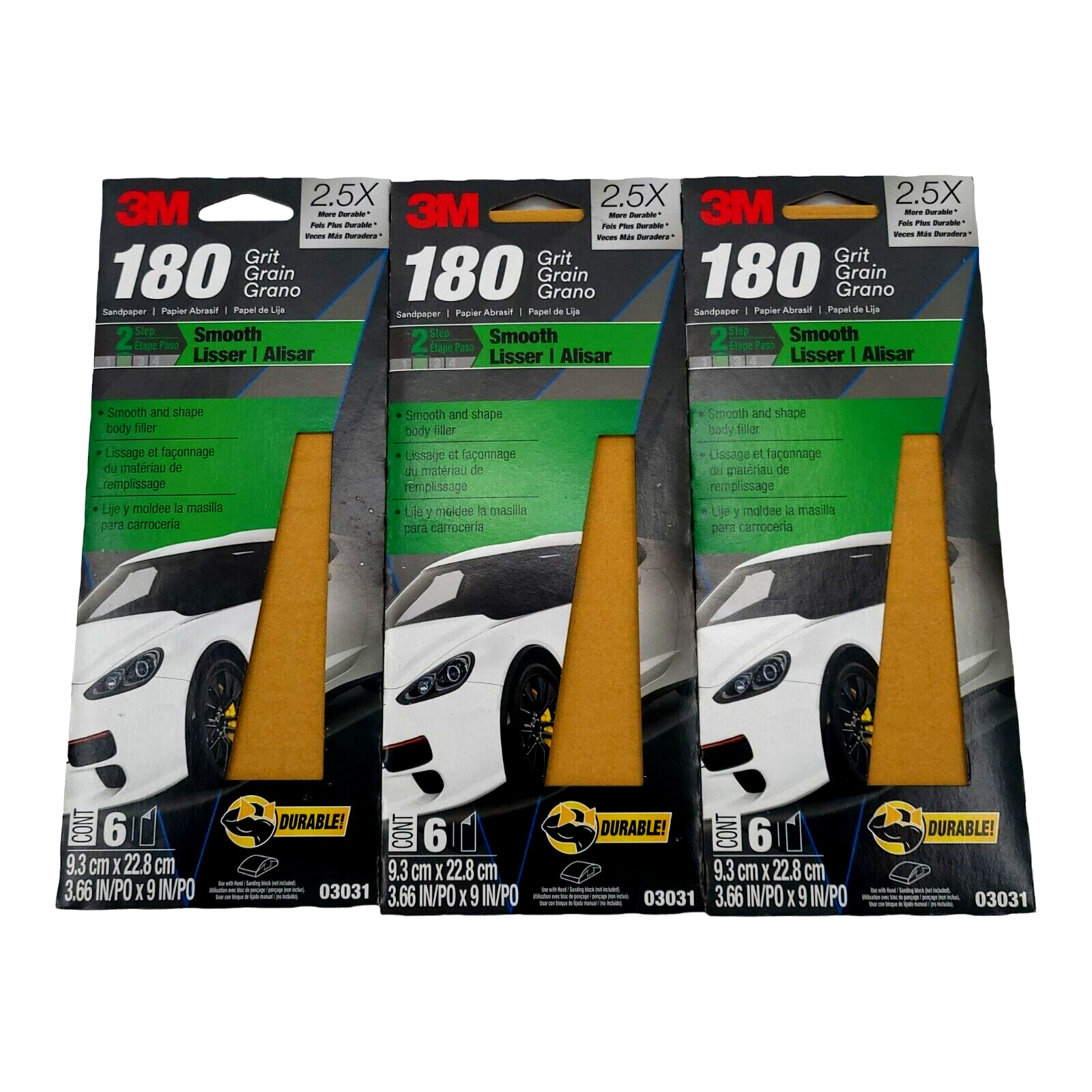 3M Sandpaper 180 Grit 3 2/3 in x 9 in Auto Repair Job Packaging Vary - Lot of 3