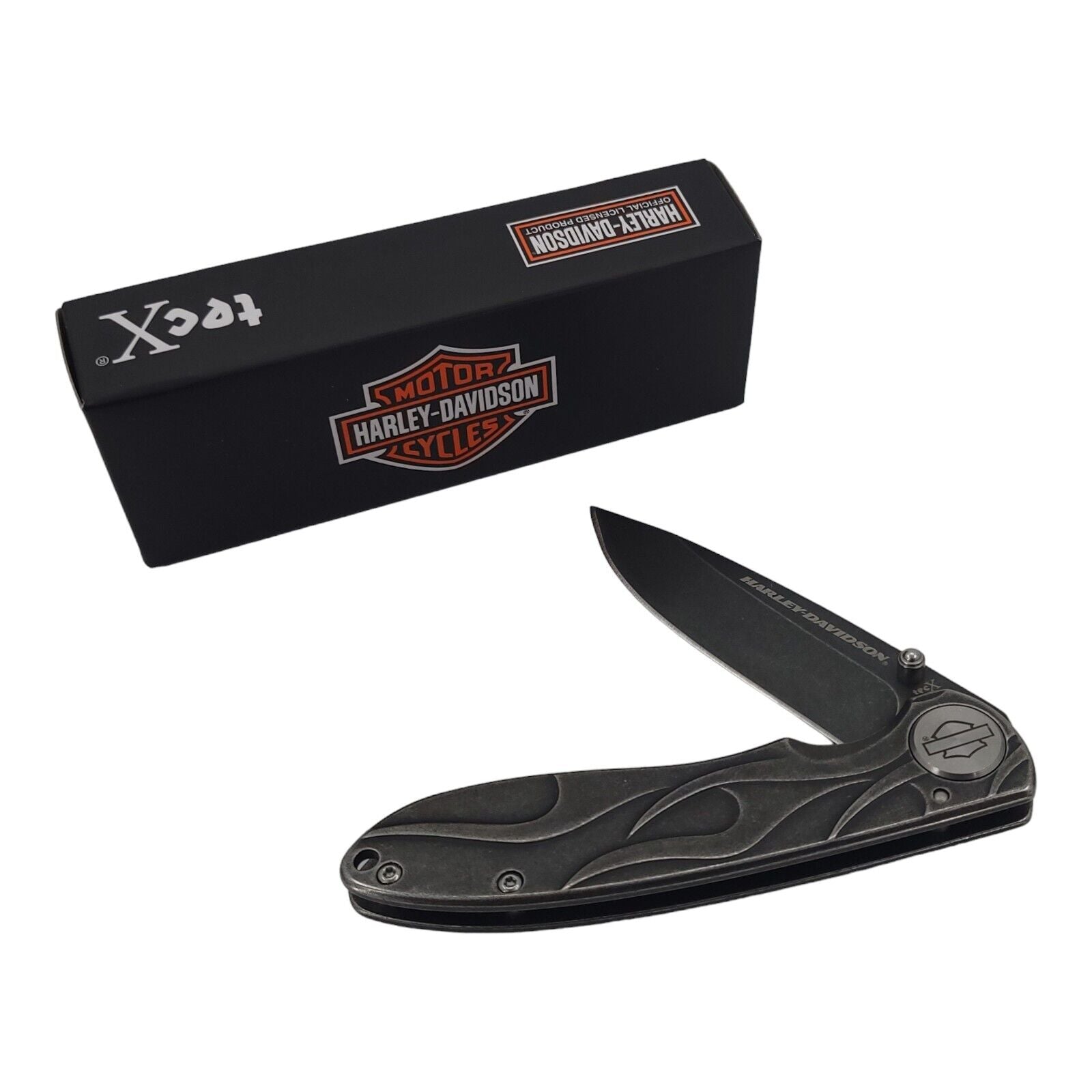 Case Harley Davidson 52114 Tec X Black Stonewash Framelock Knife 4 1/2" Closed