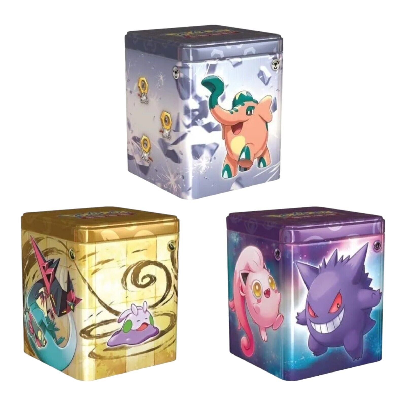 Pokemon TCG 2024 Q1 Stacking Tin 3 Booster Packs and Stickers One at Random