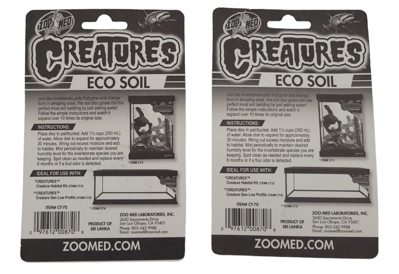 Zoo Med Creatures Eco Soil Coconut Fiber Substrate Brown 45 g Lot of 2