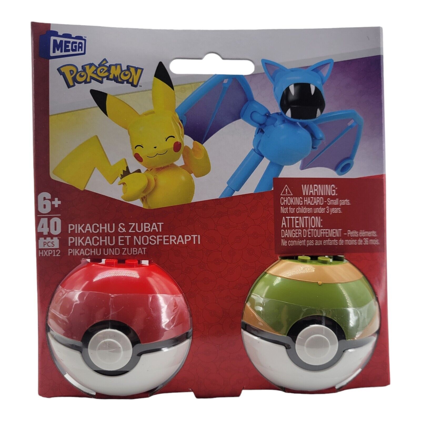 Mega Nintendo Pokemon Poke Ball Collection Pikachu and Zubat 40 Piece Set HXP12