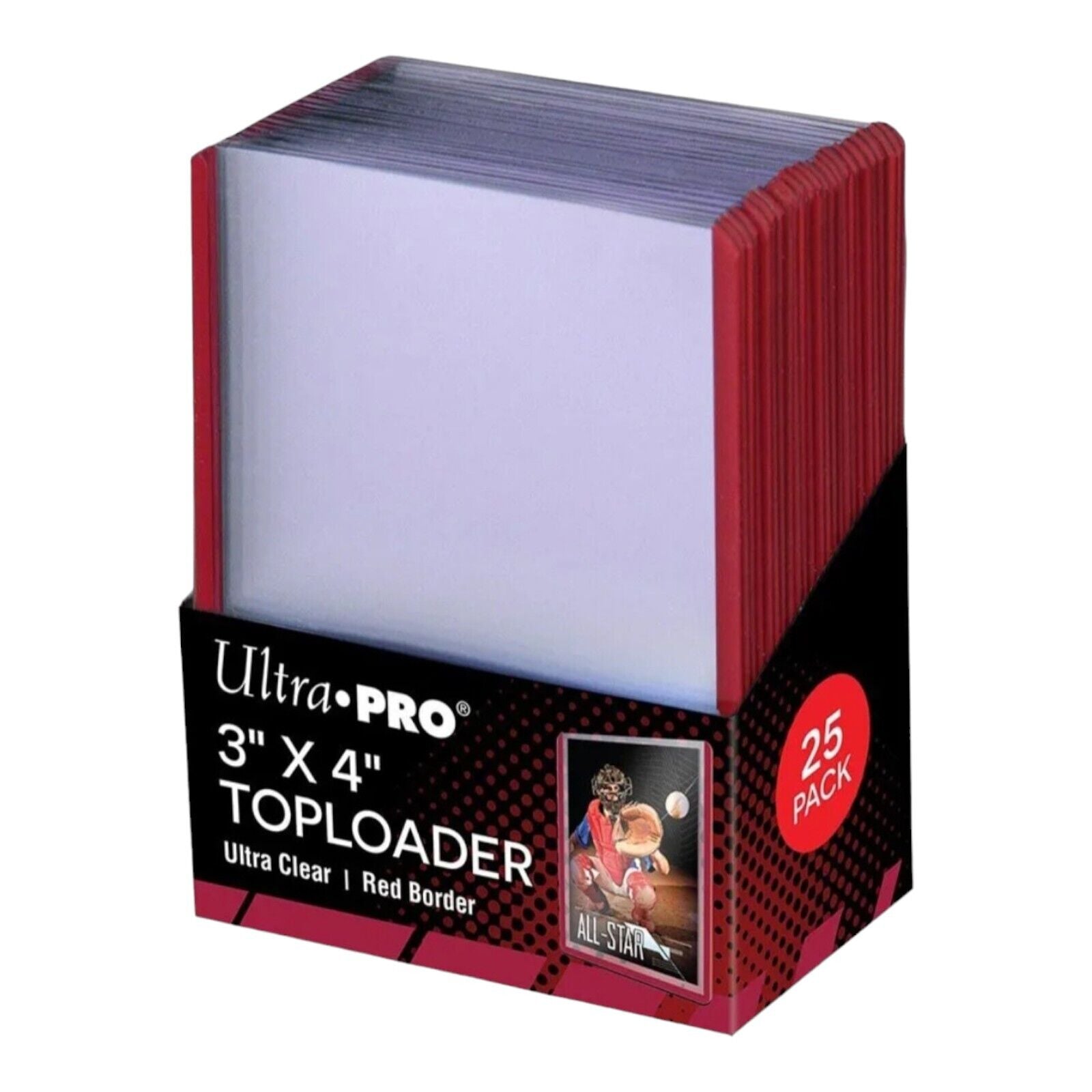 Ultra Pro 3 x 4 Toploader Card Protector Holder Red Border Clear 25 Count