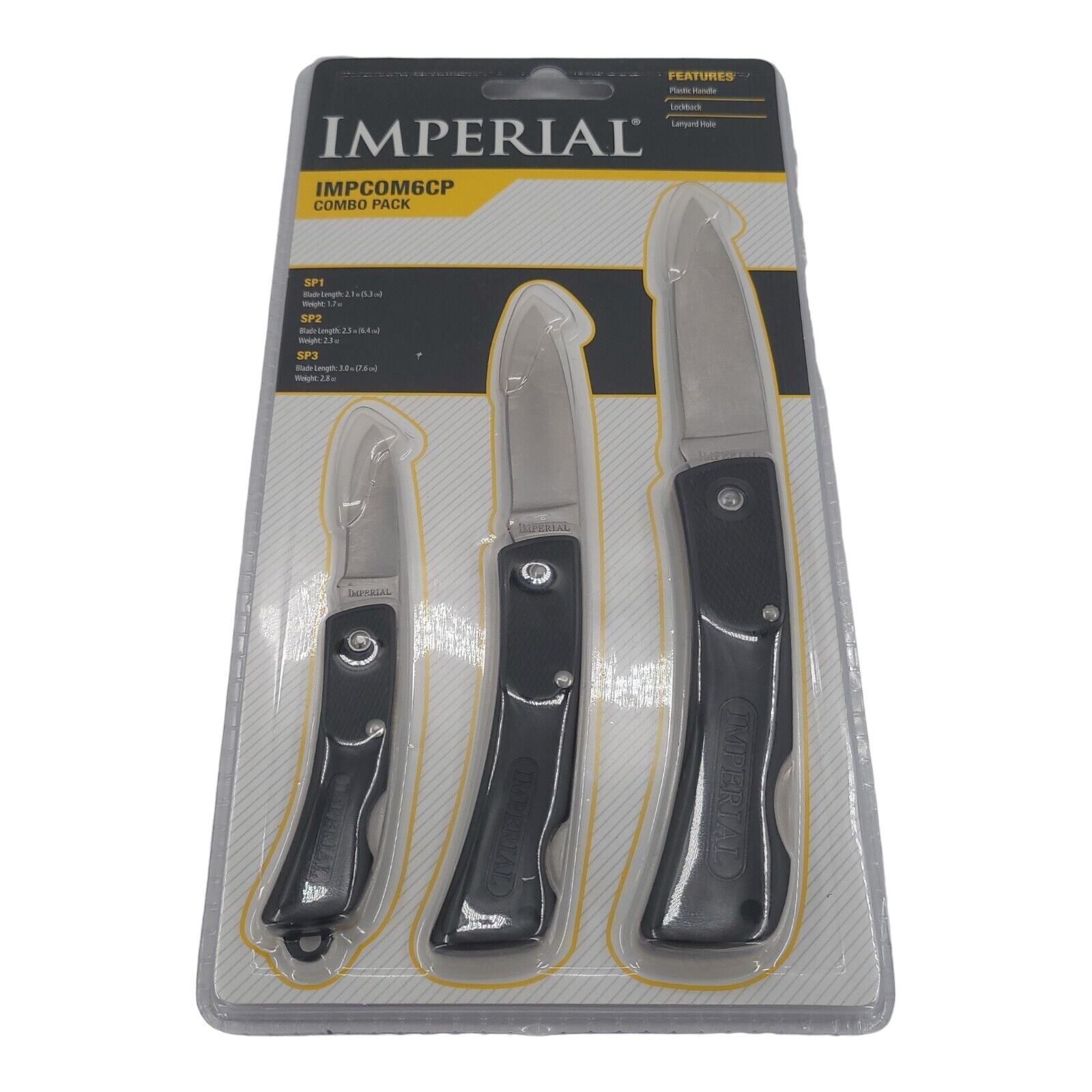 Imperial IMPCOM6CP Three Piece Satin Finish Folding Lockback Knife Combo Folder