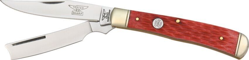 Rough Ryder Razor Trapper Red Jigged Cow Bone Folding Pocket Knife