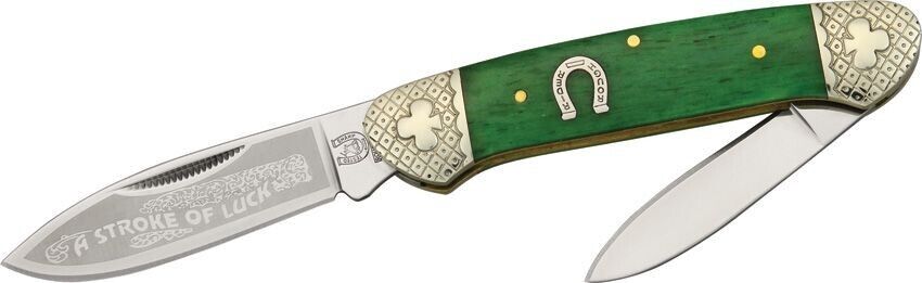 Rough Rider Canoe Folding Blade Shamrock Stroke of Luck Green Bone Knife 1062