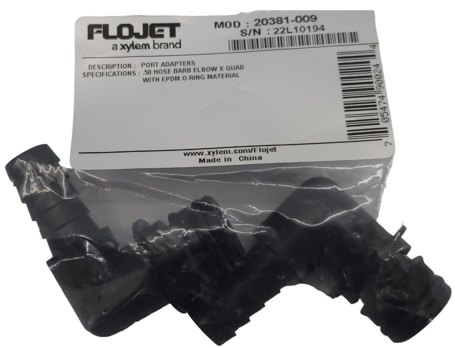 Xylem Flojet Quad Port Fittings - 20381-009 Quad 1/2 Inch Barb 2 Pack