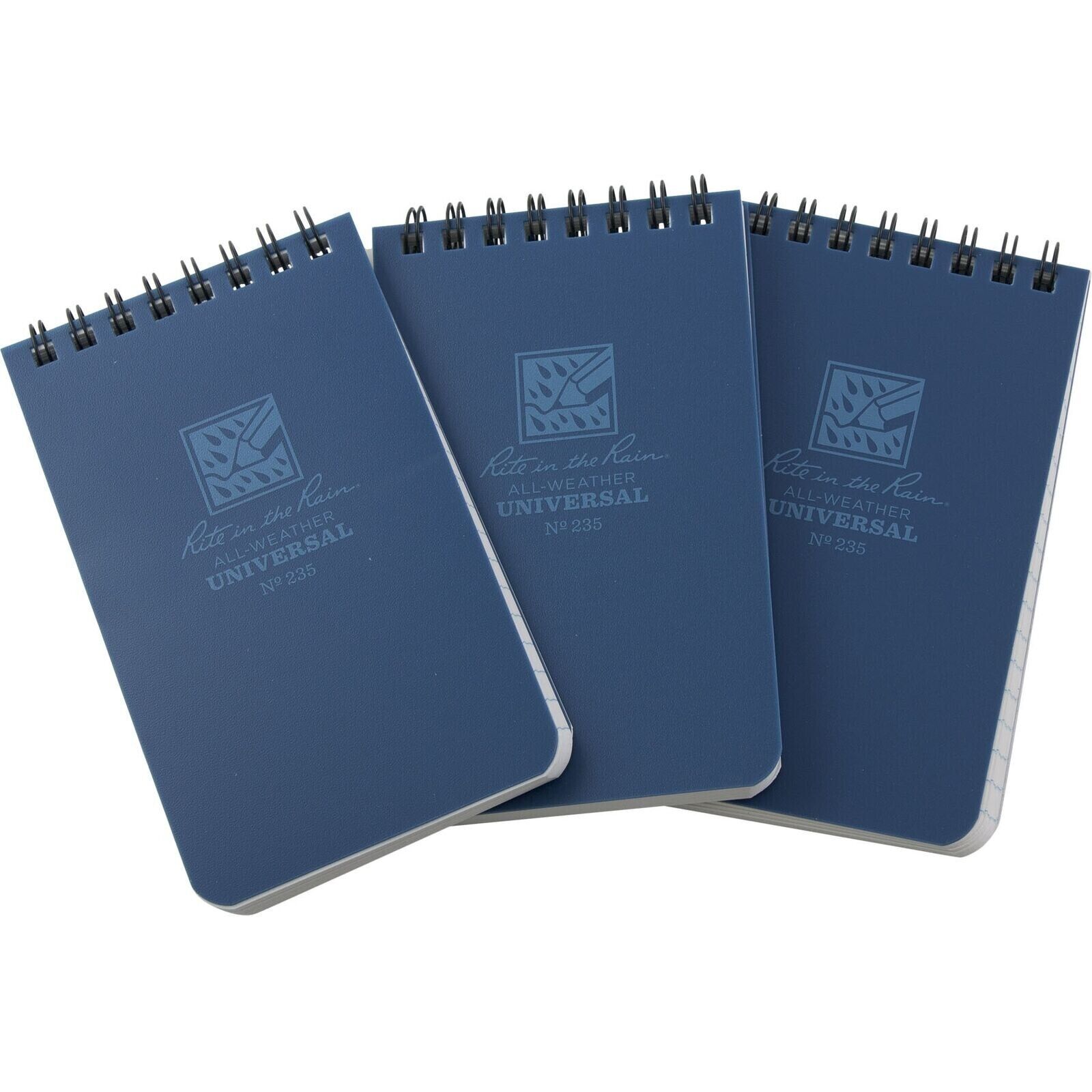 Rite in the Rain Notebook Top Spiral Waterproof All Weather 3" x 5" Blue 3 Pack