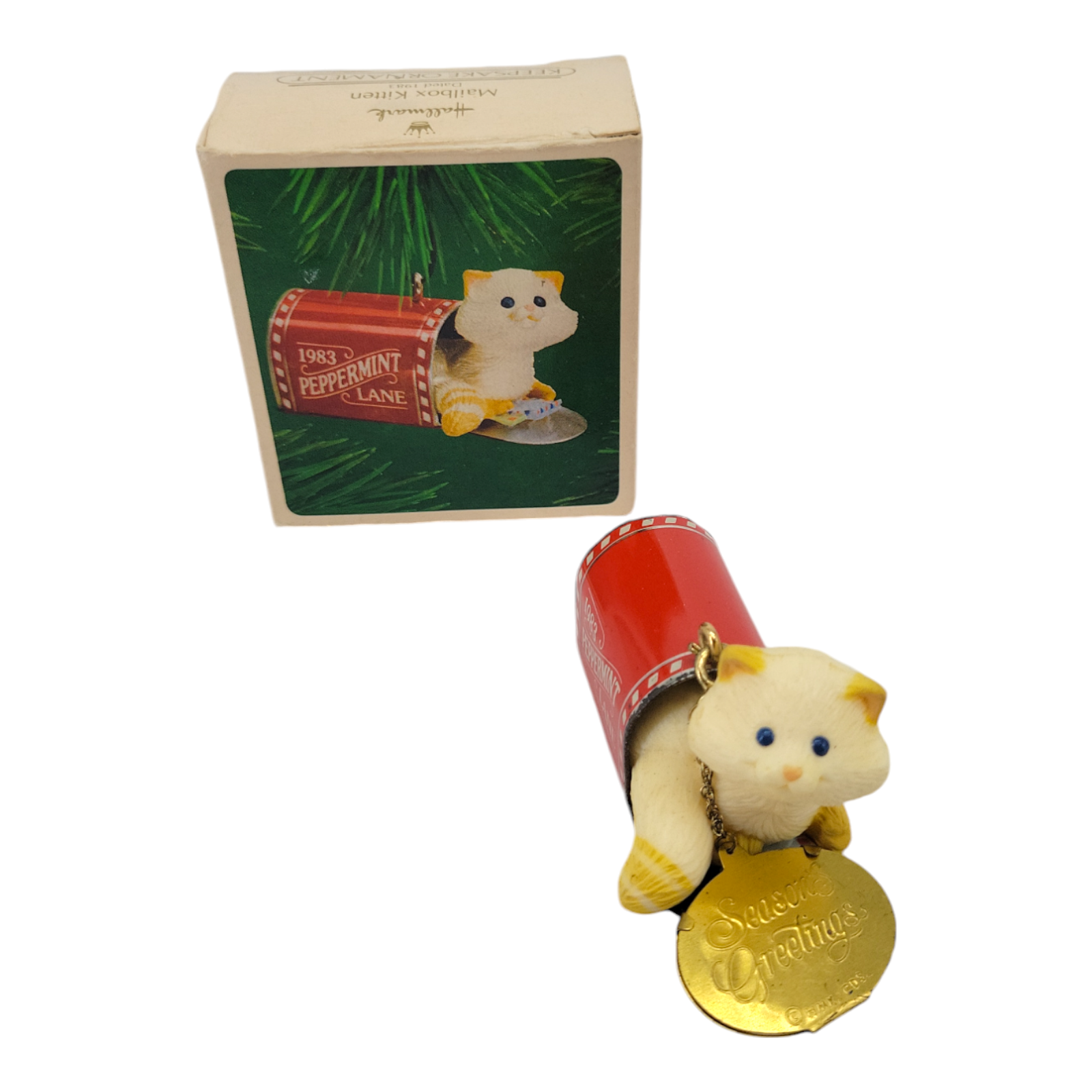 1983 Hallmark Keepsake Ornament Mailbox Kitten Cat Collectible Holiday Decor